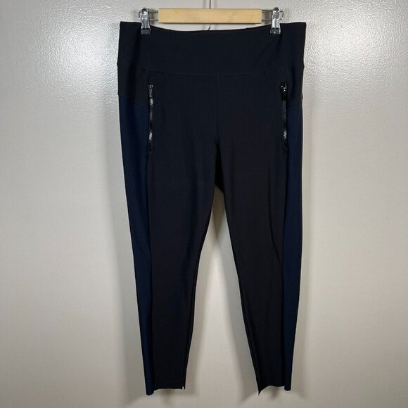 Athleta Stellar Tight Pants Size Large Black Blue Travel Commute Work Athleisure - Picture 1 of 11